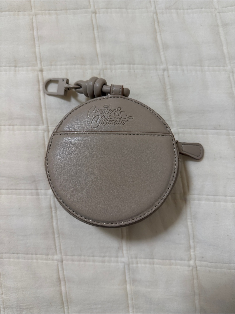 Circle Structured clip on Tech  Pouch in Taupe